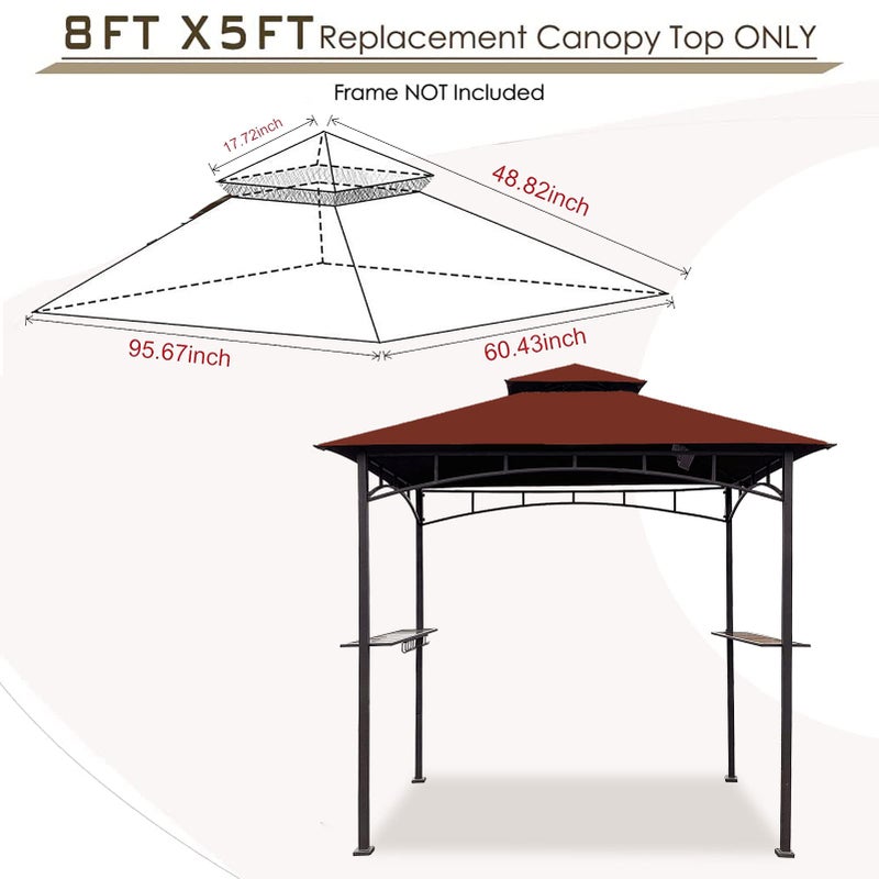 Hugline Grill Gazebo Replacement Canopy Roof - Hugline 5x8 Outdoor Grill Shelter Canopy Top Double Tiered BBQ Tent Cover Fit for Model L-GG001PST-F (Burgundy) - Image 3